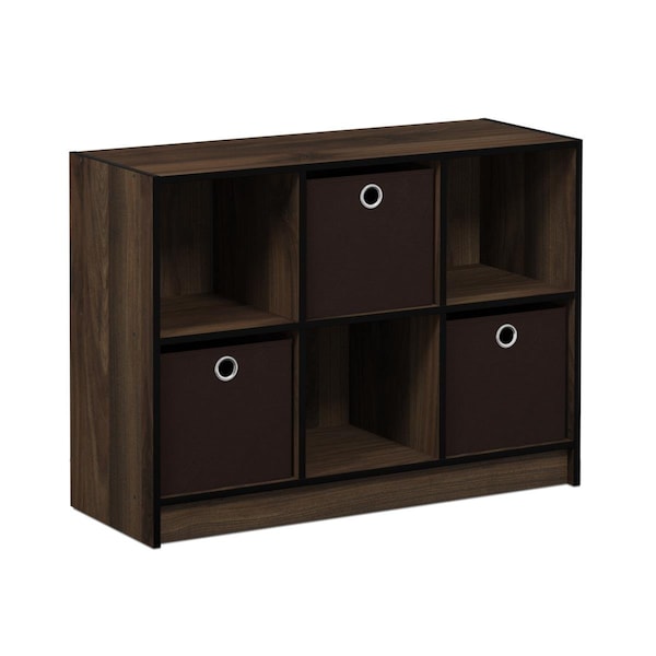 Furinno 99940CWN-DBR 3 x 2 Basic Bookcase Storage with Bins - Columbia Walnut & Dark Brown 99940CWN/DBR - main